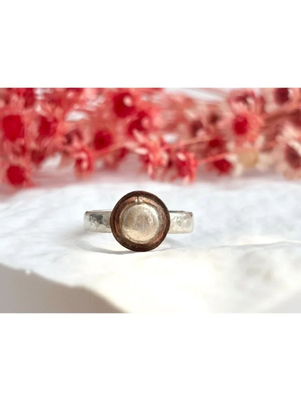 Mixed Metal Bronze Framed Sterling Silver 925 Vintage Ring - sz 4